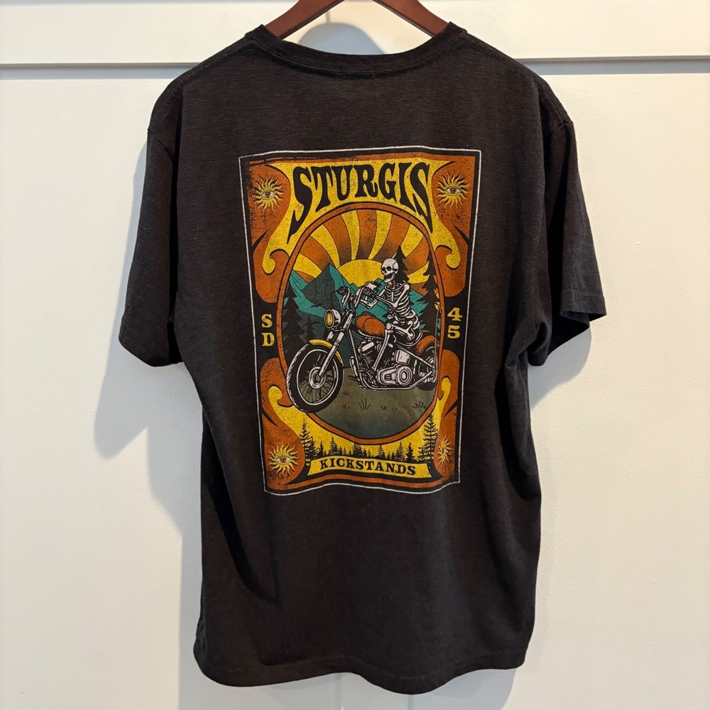 Sturgis Motorcycle Shirt Mens XL Dark Gray Kickstands Skull Skeleton Graphic Tee
